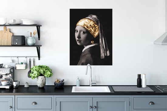 Affiche Fille avec une boucle d'oreille en perle - Vermeer - Or - 60x80 cm