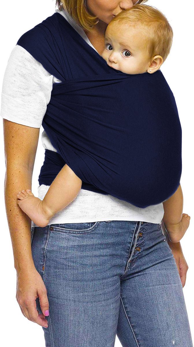 Ergonomische Rekbare Baby Draagdoek Van Katoen Om Te Knopen - Donkerblauw - Babywrap - Draagdoeken - Babydrager - Buikdrager - Rugdrager - Heupdrager - Baby sling - Baby Carrier - Draagzak - Baby Wrap Sling - Incl Handleiding - Gratis slabbetje van Little Lemonade — afbeelding 4
