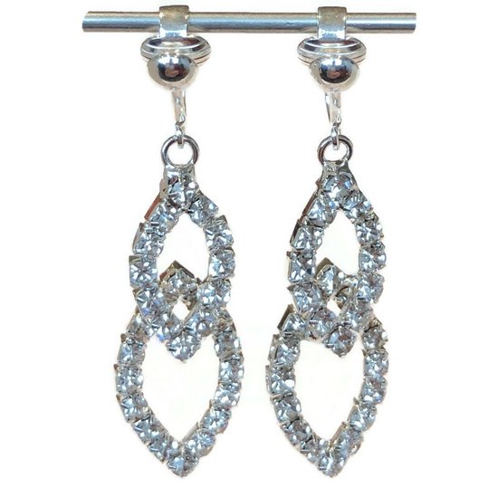 Boucles d'oreilles Clips oreilles - Clips d' Boucles d'oreilles - Fête - Chique - Mariage - Paillettes - Double goutte - Plaqué argent - Pendentifs - MNQ bijoux