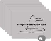 Placemat - Placemats kunststof - China - Formule 1 - Circuit - 45x30 cm - 6 stuks - Hittebestendig - Anti-Slip - Onderlegger - Afneembaar