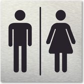 Pictogram toiletten - toilet - Man Vrouw - aluminum rvs look - deurbordje - 10 x 10 cm - zelfklevend - vierkant