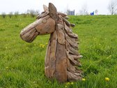 SENSE Teak Wortelhout Paardenhoofd - In & outdoor decoratie – Tuin objecten – Boerderijdieren –  Manege Ruiter hoofd 60X25X90CM