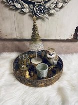 Kerst decoratieschaal met kaarshouders en figuur