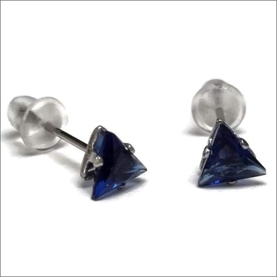 Aramat jewels ® - Zirkonia zweerknopjes driehoek 5mm oorbellen donker blauw chirurgisch staal