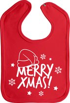 Kerst - slab - Merry Xmas! - slabber - kerstmis - slabbetjes - baby - drukknoop - stuks 1 - rood