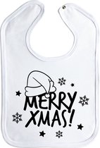 Kerst - slab - Merry Xmas! - slabber - kerstmis - slabbetjes - baby - drukknoop - stuks 1 - wit