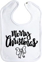 Kerst - slab - Merry Christmas - slabber - kerstmis - slabbetjes - baby - drukknoop - stuks 1 - wit