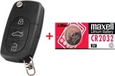 Autosleutel 3 knoppen klapsleutel behuizing met CR2032 batterij geschikt voor Audi autosleutel / Audi TT Quattro / Audi A2 / Audi A3 / Audi A4 / Audi A6 / Audi A8 / Audi sleutelbeh