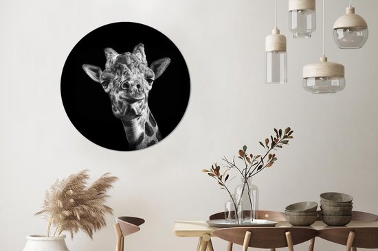 Wandcirkel - Muurcirkel Binnen - ⌀ 90 cm - Kunststof - Giraffe - Dier - Zwart - Wit