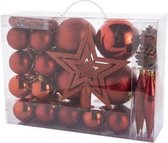 Veluw Kerstballen Box Kunststof - Mix Rood - Set van 51