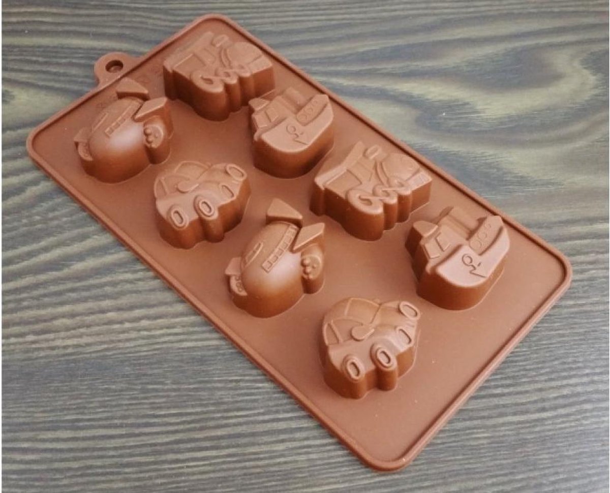 Siliconen mal voor chocolaatjes of ijsklontjes - VOERTUIGEN Autos 21,5 x 11,5 x 2 cm - 8 vormen