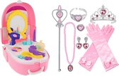 Prinsessen Speelgoed - Beautyset in Rugzak - 19-delig - Giftset Prinsessen accessoires - Roze - Prinsessenhandschoenen - Kroon - Toverstaf