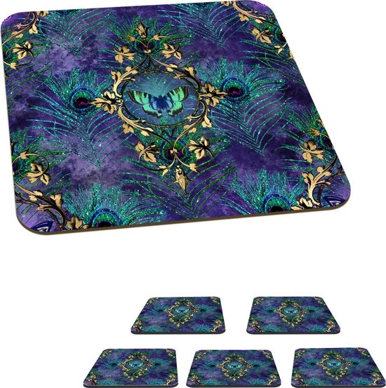 Shinybox Pauwenkostuum voor dames, 4 stuks, pauwenveren, kant, masker, pauwenhaaraccessoires, glitterstenen gezicht en oorbellen, pauwenfestival, accessoires, rave outfit, veer, fascinator, Halloween