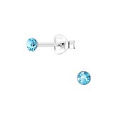 Joy|S - Zilveren ronde oorbellen - 3 mm oorknopjes - kristal aqua blauw