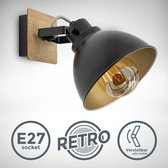 B.K.Licht - Industriële Wandlamp - metalen en hout - voor binnen - draaibar - zwarte wandlamp - netstroom - plafondspot - met 1 lichtpunt - wandspots - muurlamp - E27 fitting - excl. lichtbron