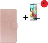 Samsung Galaxy A52 Hoesje -  Samsung Galaxy A52s 5G Hoesje - Samsung Galaxy A52 Full Screenprotector -  Samsung Galaxy A52s 5G Full Screenprotector - Wallet Bookcase Rose Goud + 2x