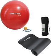 Tunturi - Fitness Set - Fitnessmat 180 x 60 x 1,5 cm - Gymball Rood 75 cm