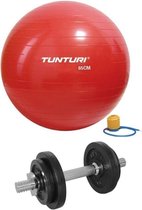 Tunturi - Fitness Set - Halterset 10 kg incl 1 Dumbellstang  - Gymball Rood 65 cm