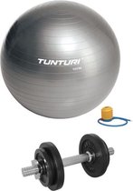 Tunturi - Fitness Set - Halterset 10 kg incl 1 Dumbellstang - Gymball Zilver 55 cm