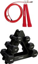 Tunturi - Fitness Set - Dumbbell Opbergrek incl 2x 1 t/m 3 dumbbells  - Springtouw Rood