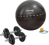 Tunturi - Fitness Set - Halterset 20 kg incl 2 Dumbbellstangen  - Gymball Zwart met Anti Burst 75 cm