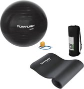 Tunturi - Fitness Set - Fitnessmat 180 x 60 x 1,5 cm - Gymball Zwart 65 cm