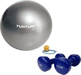 Tunturi - Fitness Set - Vinyl Dumbbell 2 x 4 kg  - Gymball Zilver 55 cm