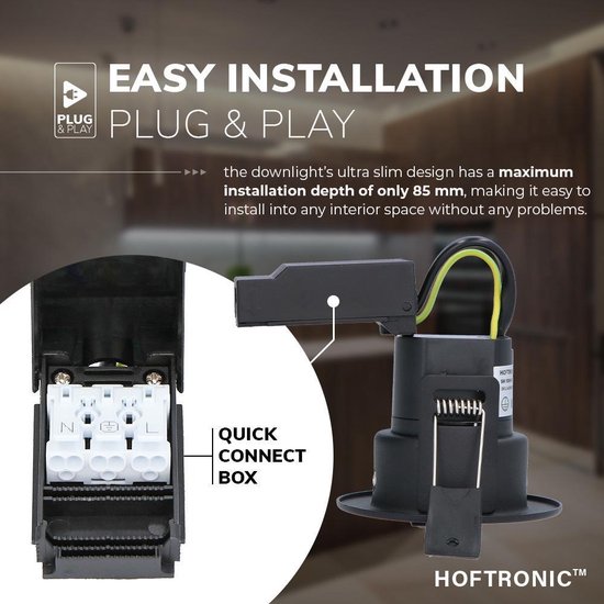 6x HOFTRONIC Malta - Dim to warm inbouwspot - LED - Rond zaagmaat 60-67mm - Zwart - Dimbaar - Kantelbaar - 5 Watt - 480 lumen - 230V - 1800-2700K - Plafondspots - Inbouwspot voor badkamer en buiten - 5 jaar garantie
