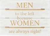 J-Line - Wandbord - Men to the Left because women are always right - Wit met Goud