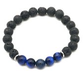 Armband Heren - Lavasteen en Tijgeroog - Zwart en Donkerblauw