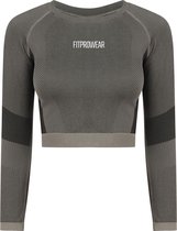 FitProWear Naadloze Sporttop Lange Mouwen Milano Dames - Grijs/Zwart - Maat XXS - Stretch - Sporttop - Longsleeve Crop Top - Naadloze sporrtop - Sportkleding - Sportshirt - Sport B