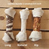 Aware Pet Products - Combo bundel geknoopte botten - 8-9″ - 3 smaken: Naturel | Kip | long - Kauwkluif hond hond - Hondensnack - Hondenbot -