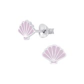 Joy|S - Zilveren schelp oorbellen - lila paars - 8 x 6 mm