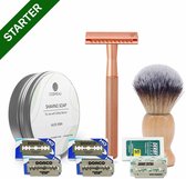 Safety Razor Starterkit voor Vrouw Rose Gold Goud - 25 Mesjes - Scheerkwast - Scheerzeep