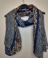 Lange dames sjaal Lana panterprint zebraprint blauw grijs oranje