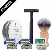 Safety Razor Starterkit Unisex Mannen Vrouwen Mat Zwart - 25 Mesjes - Scheerkwast - Scheerzeep