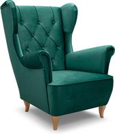 InspirMe-Fauteuil Relaxfauteuil,Vleugelstoel, Woonkamerstoel, Moderne Stoel voor Woonkamer, Slaapkamer, Eetkamer, 75x85x124 cm - VIVALDO (Donkergroen)