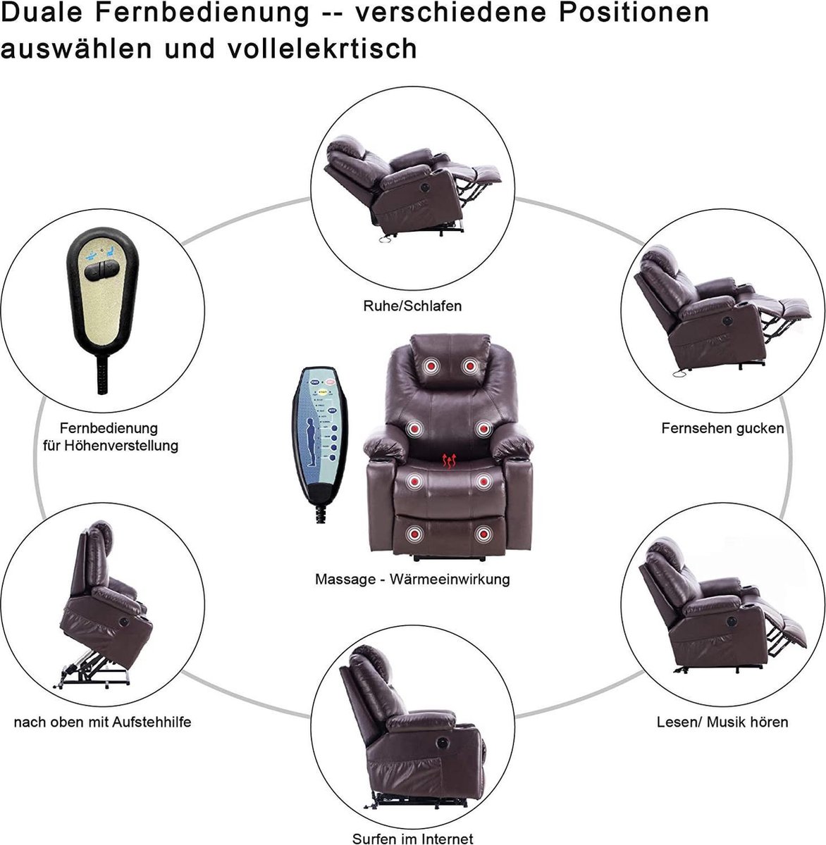 Afbeelding 3 van Monkey's Elektrische Massagestoel Bruin met Warmtefunctie