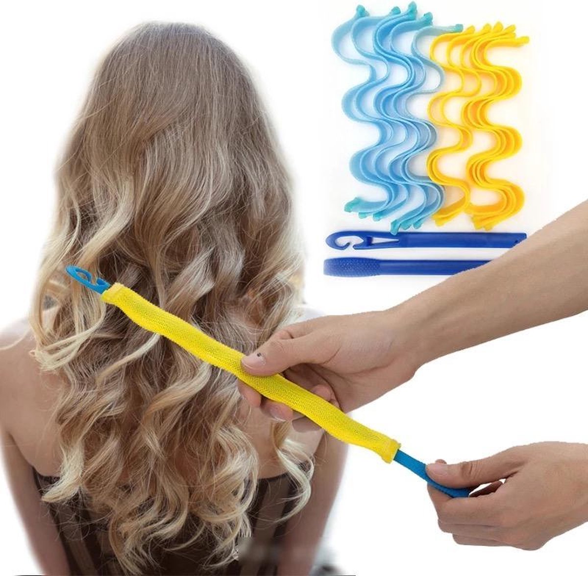 Krulspelden - Haarrollers - Hair Curler - Volledige set - Blauw - Geel