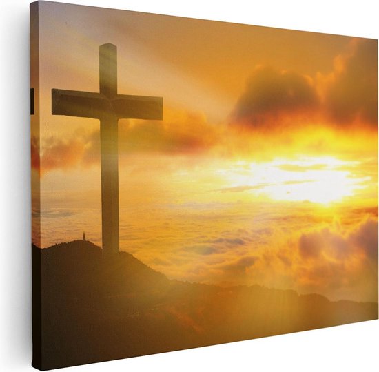 Artaza Canvas Schilderij Kruis van Jezus Christus bij Zonsondergang - 40x30 - Klein - Foto Op Canvas - Canvas Print