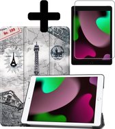 Hoes Geschikt voor iPad 10.2 2021 Hoes Luxe Hoesje Book Case Met Screenprotector - Hoesje Geschikt voor iPad 9 Hoes Cover - Eiffeltoren