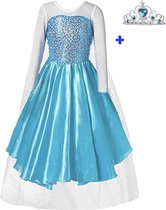 Prinsessenjurk meisje - Elsa  jurk + Pop it Unicorn tasje - blauwe prinsessenjurk-  maat 110 (120) - prinsessen verkleedkleding