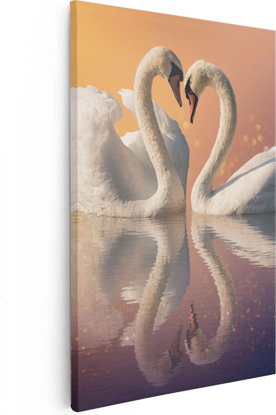 Artaza - Peinture sur toile - Couple de cygnes en forme de coeur - 40 x 60 - Photo sur toile - Impression sur toile