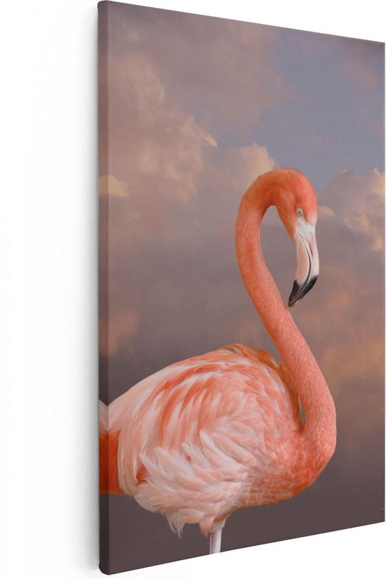 Artaza Canvas Schilderij Roze Flamingo in de Wolken - 20x30 - Klein - Foto Op Canvas - Canvas Print