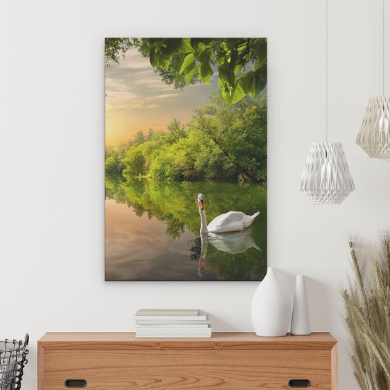 Artaza Peinture sur Toile Cygne sur l' Water dans la Forêt - 20x30 - Klein - Photo sur Toile - Impression sur Toile