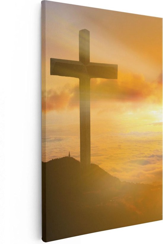 Artaza Canvas Schilderij Kruis van Jezus Christus bij Zonsondergang - 40x60 - Poster Foto op Canvas - Canvas Print
