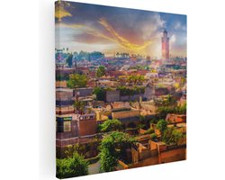 Artaza Canvas Schilderij Marrakech - 50x50 cm - Wanddecoratie Marokko - Muurdecoratie Skyline - Schilderijen Op Canvas Zonsondergang