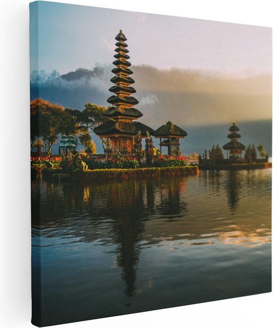 Artaza Canvas Schilderij Pura Tempel in Bali op het Meer Beratan - 60x60 - Foto Op Canvas - Canvas Print