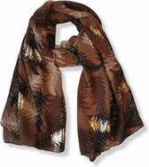 Sjaal met metallic print blaadjes - 100% Viscose - Bruin