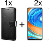 Xiaomi Mi 10 Lite hoesje bookcase met pasjeshouder zwart wallet portemonnee book case cover - 2x Xiaomi Mi 10 Lite screenprotector